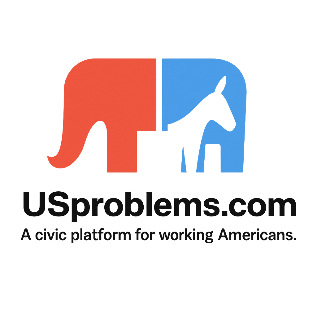 usproblems.com is a half-donkey, half-elephant political symbol and/or logo